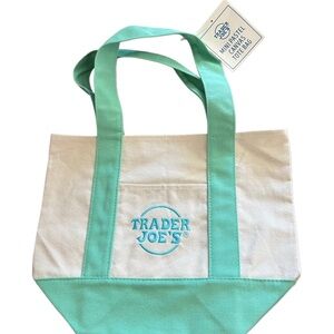 Trader Joe's Mint Green and White Mini Canvas Tote Bag